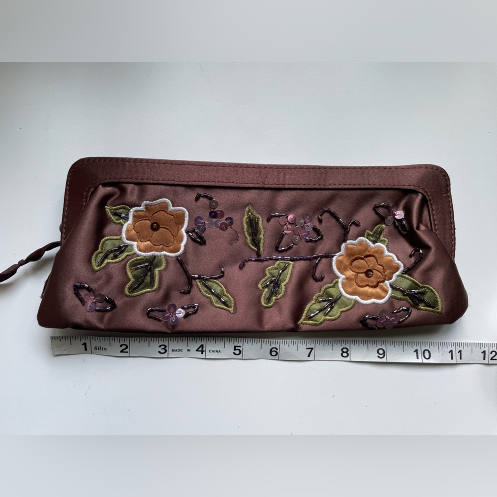 Beaded Floral Satin Clutch - Picture 2 of 9